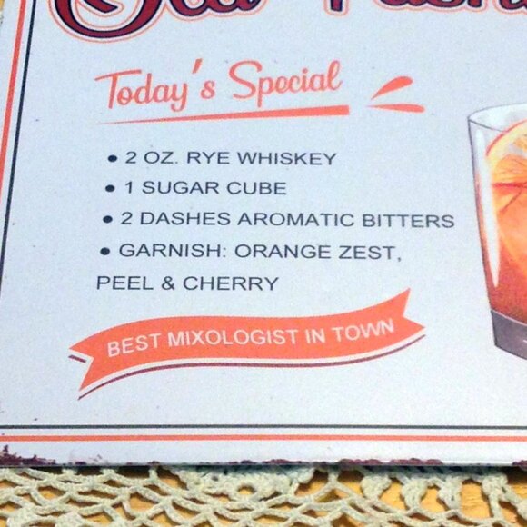 Bar Accessories, Old Fashioned Recipe Bar Decor, thin metal sign, new - Picture 3 of 6